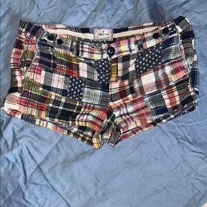 American Eagle Outfitters Red and Blue Jean Shorts Patchwork Design